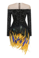 Canika Sequin Feather-Embellished Mini Dress
