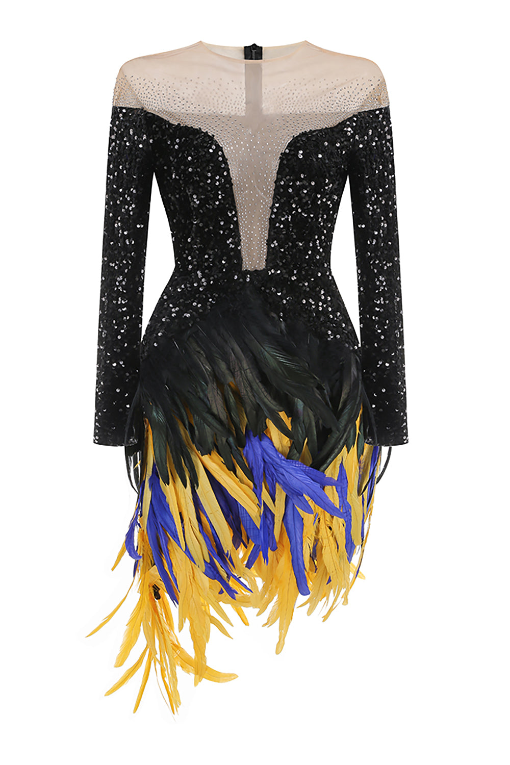 Canika Sequin Feather-Embellished Mini Dress