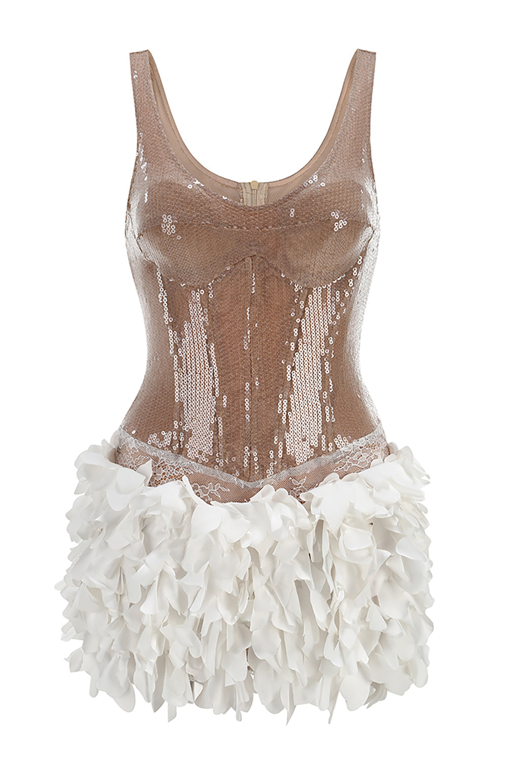 Xelvra Sequin Petal Mini Dress In Gold White