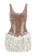 Xelvra Sequin Petal Mini Dress In Gold White