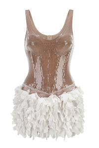 Xelvra Sequin Petal Mini Dress In Gold White
