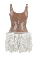Xelvra Sequin Petal Mini Dress In Gold White