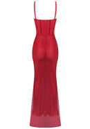 Ratana Sequin Corset Sparkly Maxi Dress In Red