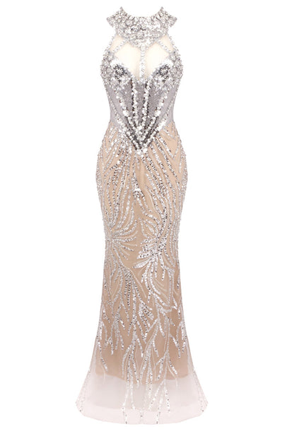 Meisner Sequin Rhinestone Mesh Maxi Dress