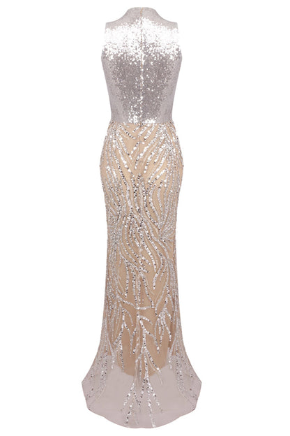 Meisner Sequin Rhinestone Mesh Maxi Dress