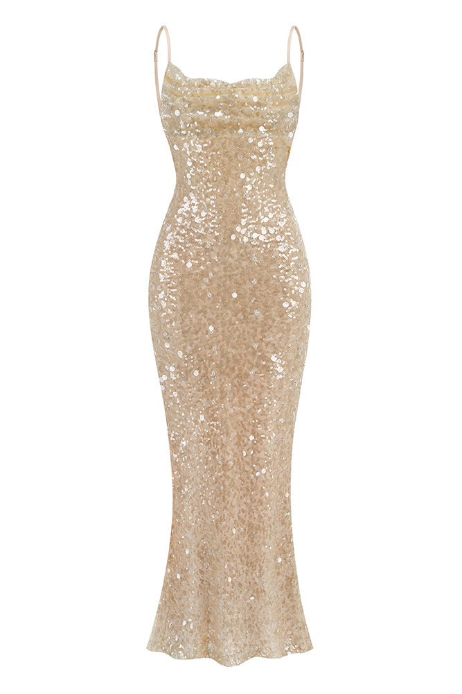 Swann Sequin Slip Maxi Dress Beige / M Swann Sequin Slip Maxi Dress Beige / M