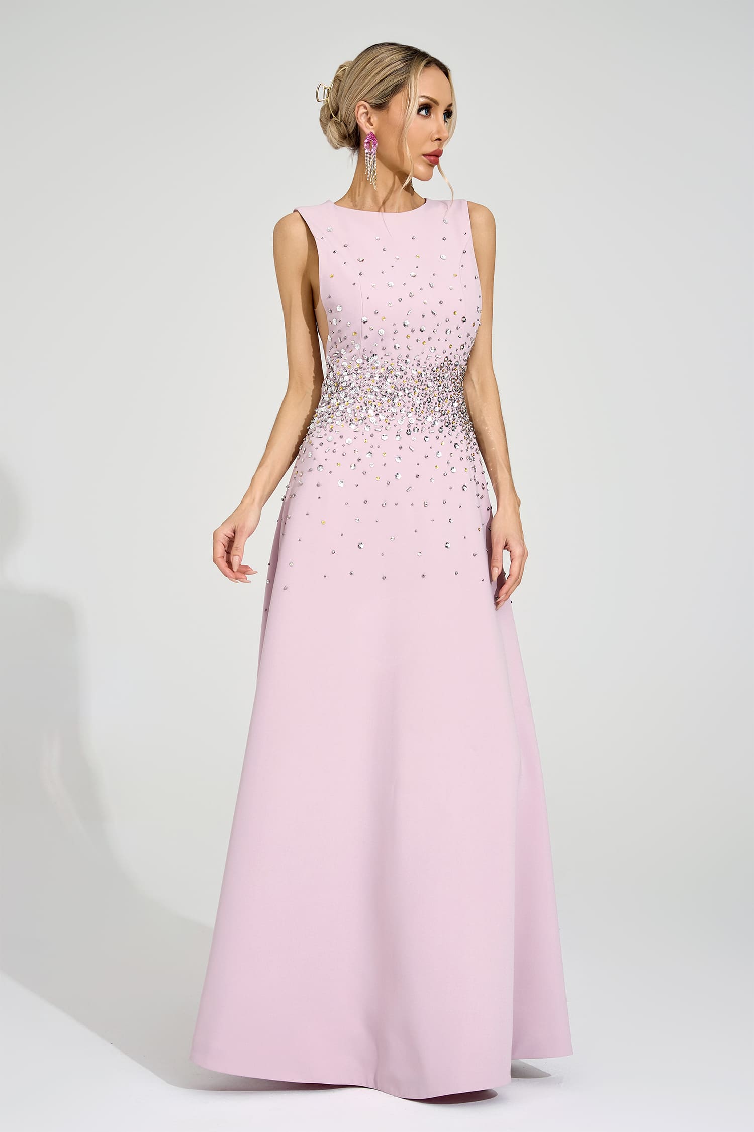 Varnelis Light Pink Diamond Maxi Dress