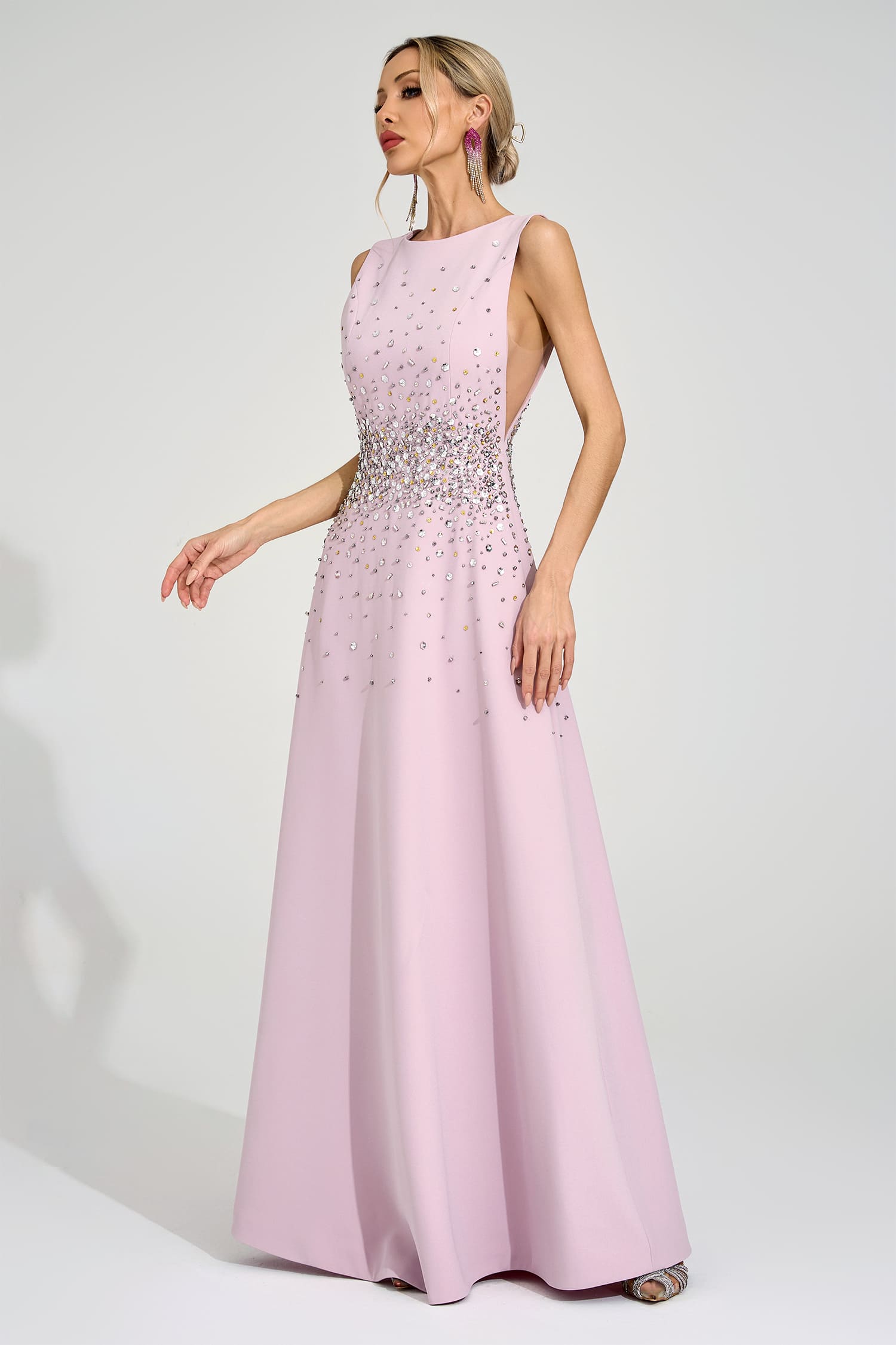 Varnelis Light Pink Diamond Maxi Dress