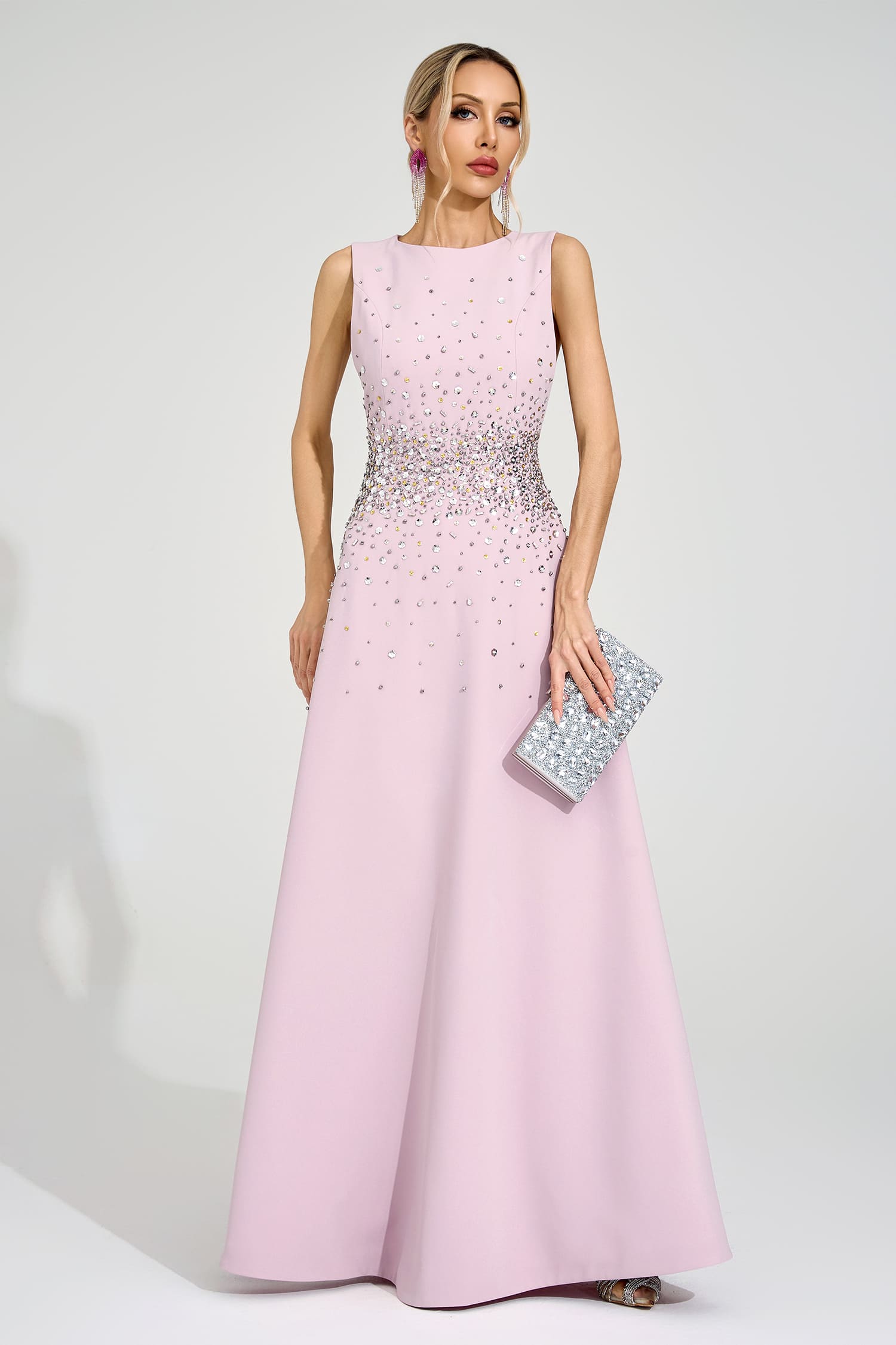 Varnelis Light Pink Diamond Maxi Dress
