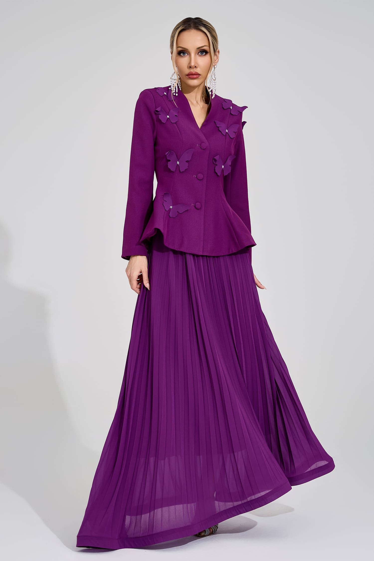 Kaelric Purple Pleated Set