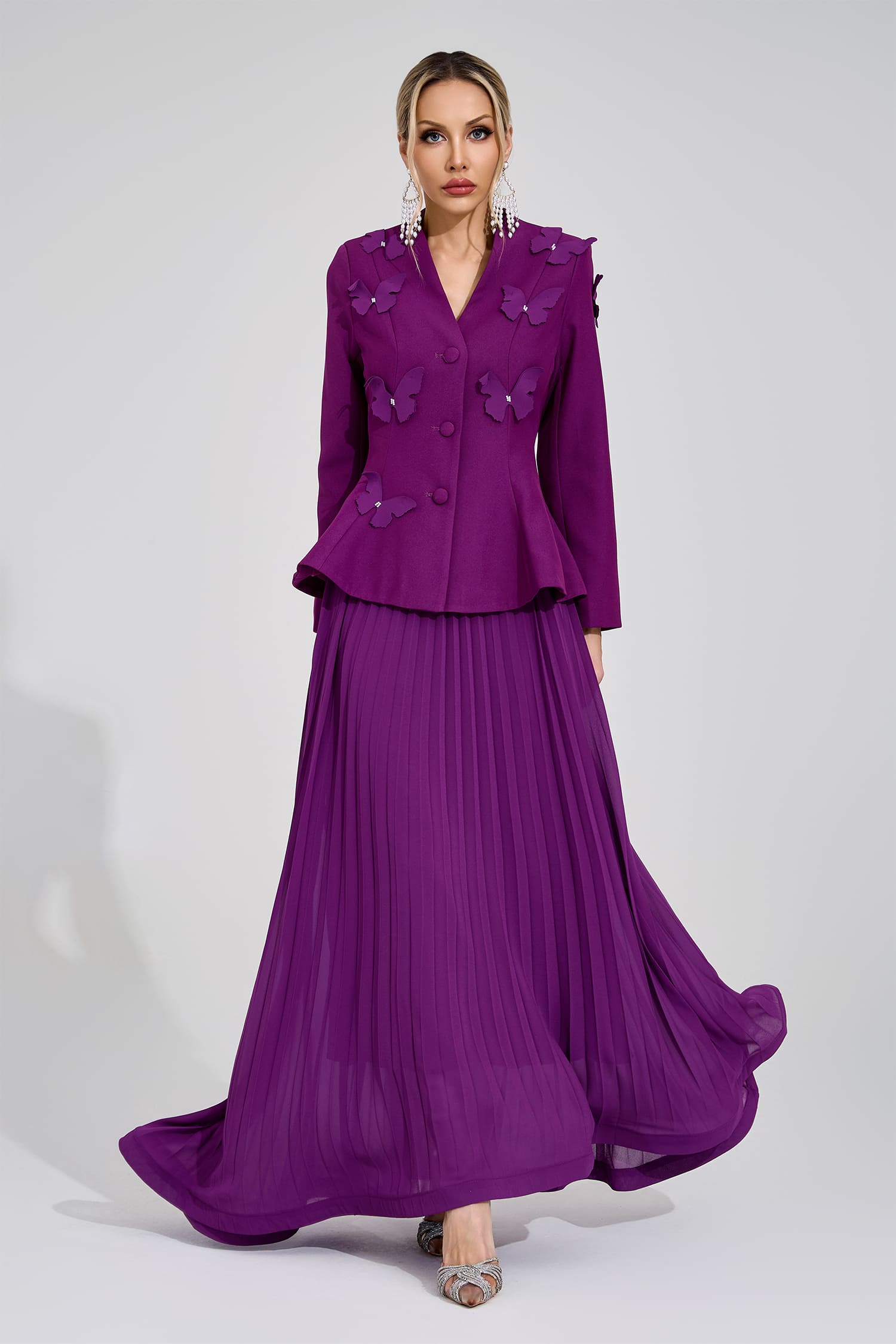 Kaelric Purple Pleated Set