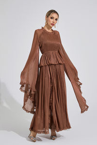 Saelthorn Brown Flounce Maxi Dress