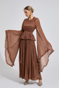 Saelthorn Brown Flounce Maxi Dress