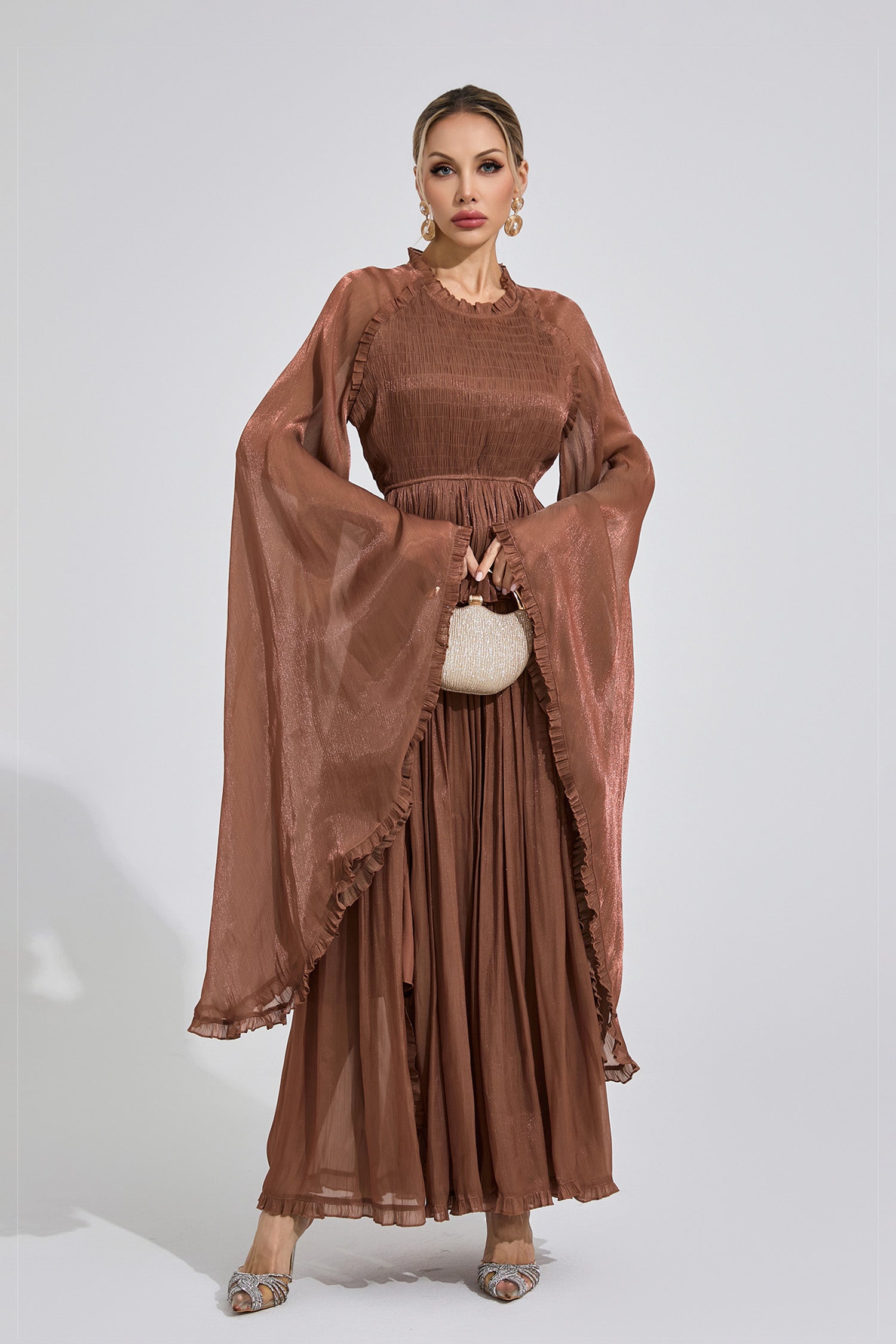 Saelthorn Brown Flounce Maxi Dress