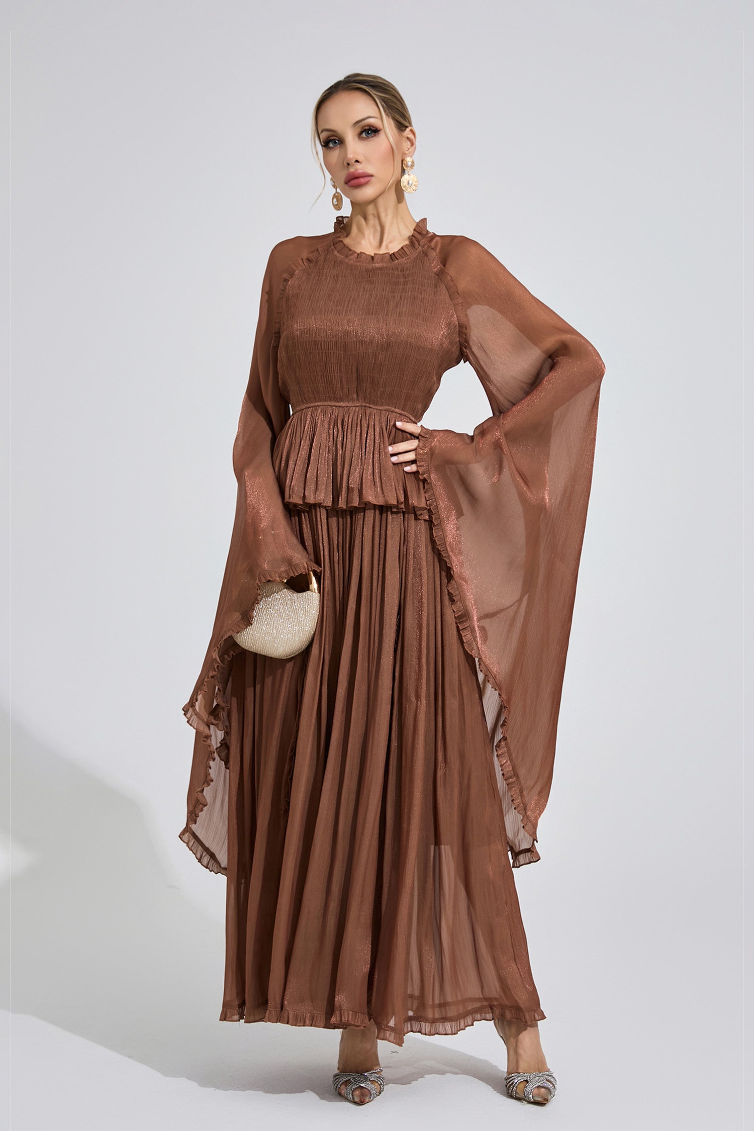 Saelthorn Brown Flounce Maxi Dress