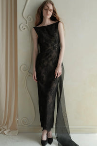 Brelvik Lace Backless Maxi Dress In Black