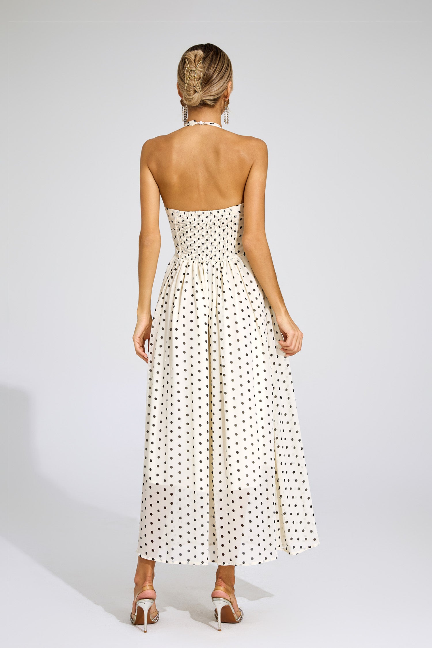 Laelith Polka Dot Halter Dress In White