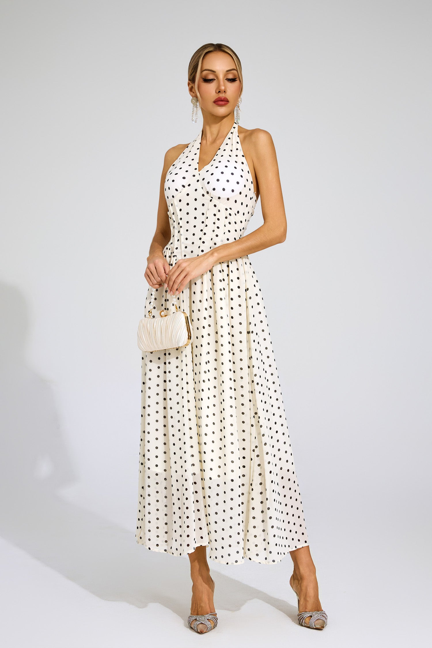 Laelith Polka Dot Halter Dress In White