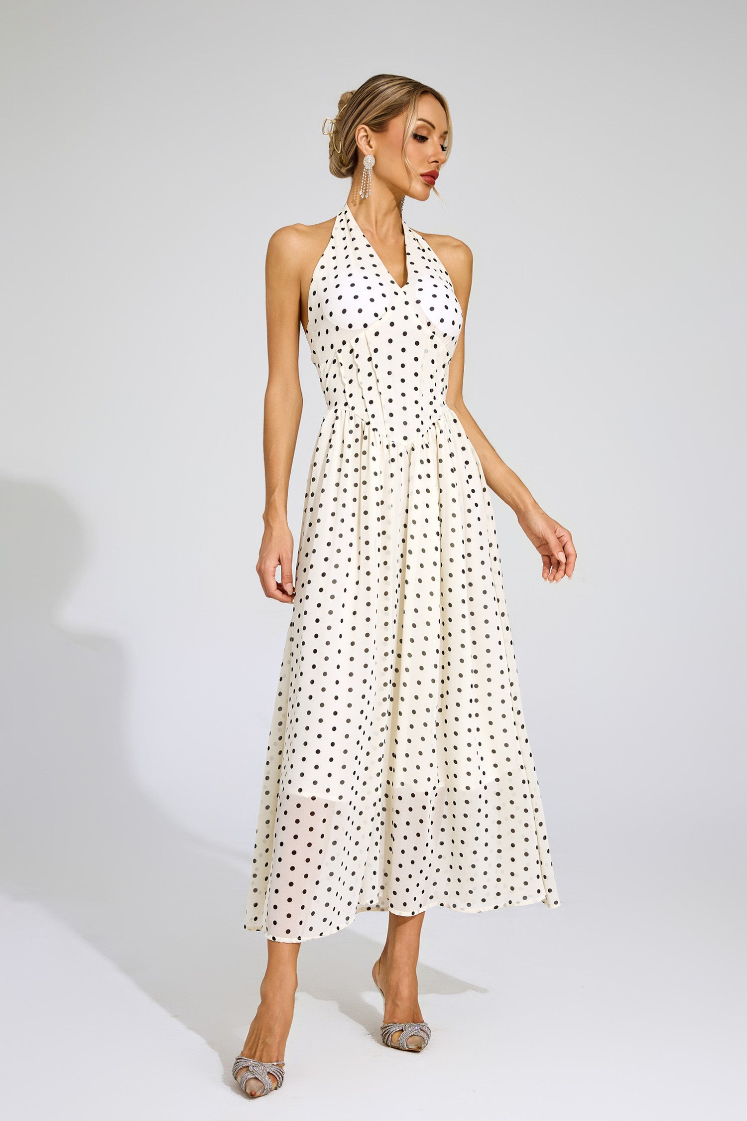 Laelith Polka Dot Halter Dress In White