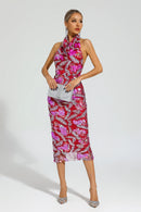 Aocoa Rose Red Sequins Halter Dress