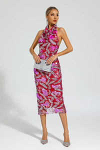 Aocoa Rose Red Sequins Halter Dress