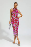 Aocoa Rose Red Sequins Halter Dress