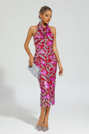 Strachey Rose Red Sequins Halter Dress