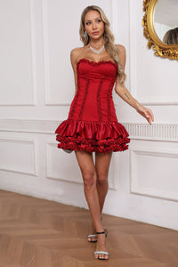 Aurdex Strapless Ruffle-trim Mini Dress