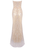 Elyzor Strapless Crystal Sequin Maxi Dress In Nude