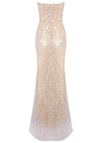 Elyzor Strapless Crystal Sequin Maxi Dress In Nude