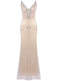 Elyzor Strapless Crystal Sequin Maxi Dress In Nude