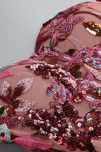 Ereni Strapless Flower Sequin-embellished Mesh Dress in Red