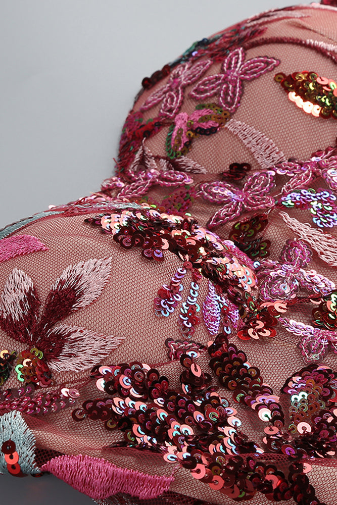 Ereni Strapless Flower Sequin-embellished Mesh Dress in Red