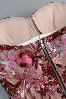 Ereni Strapless Flower Sequin-embellished Mesh Dress in Red