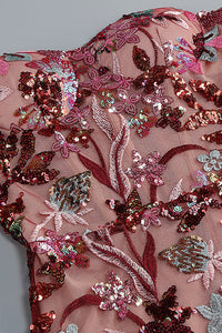 Ereni Strapless Flower Sequin-embellished Mesh Dress in Red