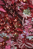 Ereni Strapless Flower Sequin-embellished Mesh Dress in Red