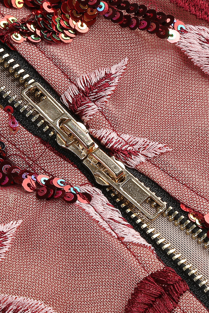 Ereni Strapless Flower Sequin-embellished Mesh Dress in Red