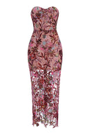 Ereni Strapless Flower Sequin-embellished Mesh Dress in Red