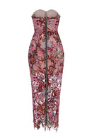 Ereni Strapless Flower Sequin-embellished Mesh Dress in Red
