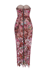 Ereni Strapless Flower Sequin-embellished Mesh Dress in Red