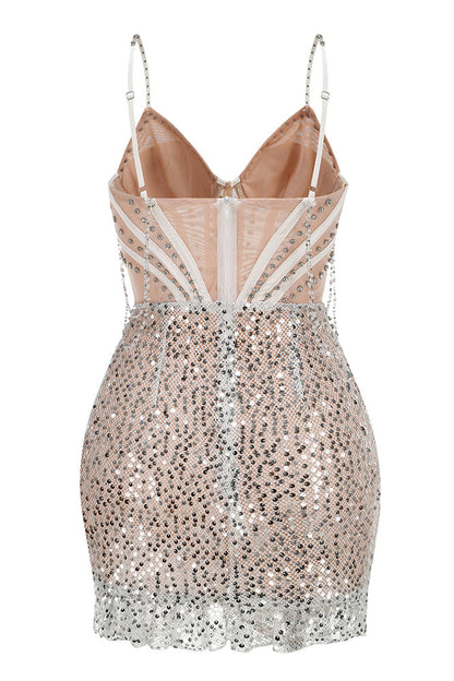 Zisel Bustier Sequin Crystal Mini Dress