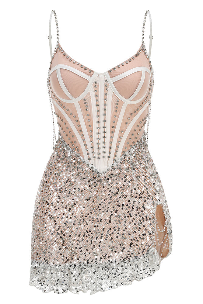 Zisel Bustier Sequin Crystal Mini Dress