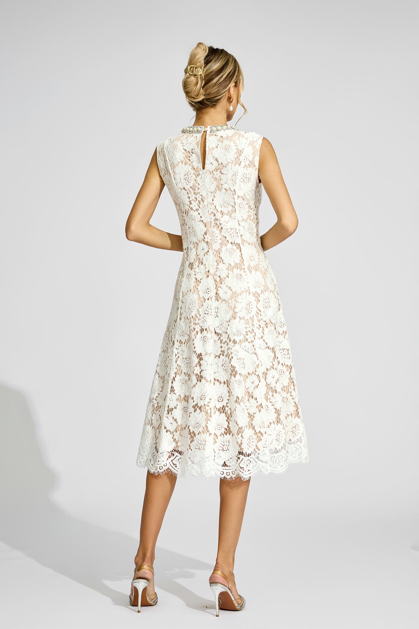 Fyraza Lace Embellished Maxi Dress In White