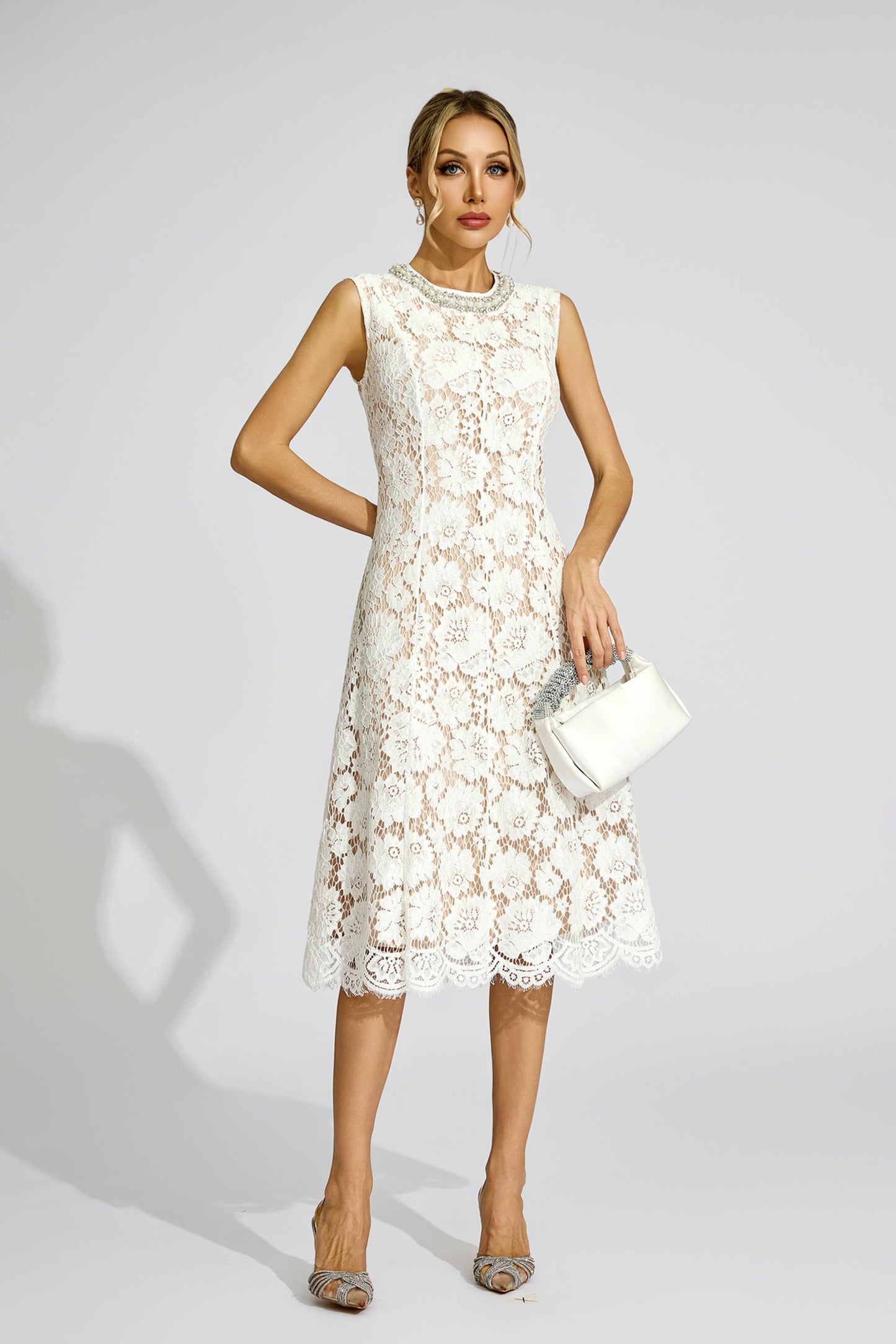Fyraza Lace Embellished Maxi Dress In White
