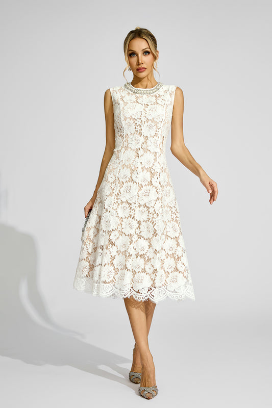 Fyraza Lace Embellished Maxi Dress In White