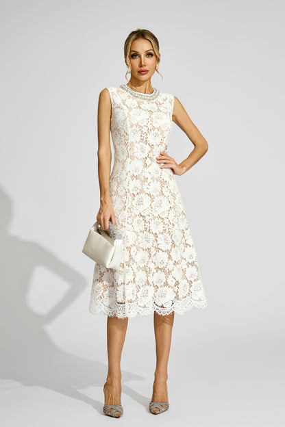Fyraza Lace Embellished Maxi Dress In White