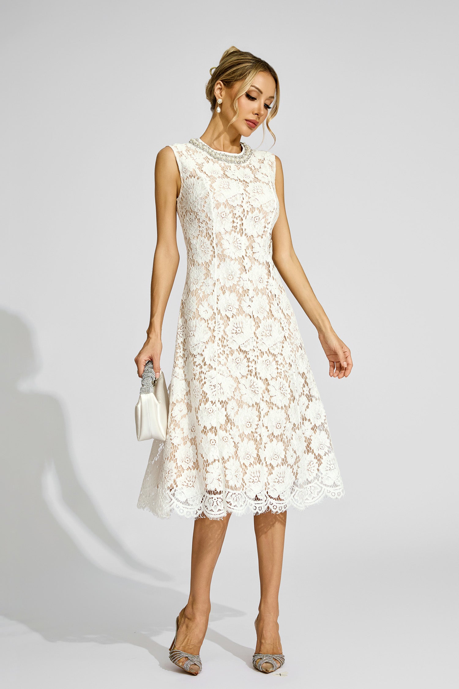 Fyraza Lace Embellished Maxi Dress In White