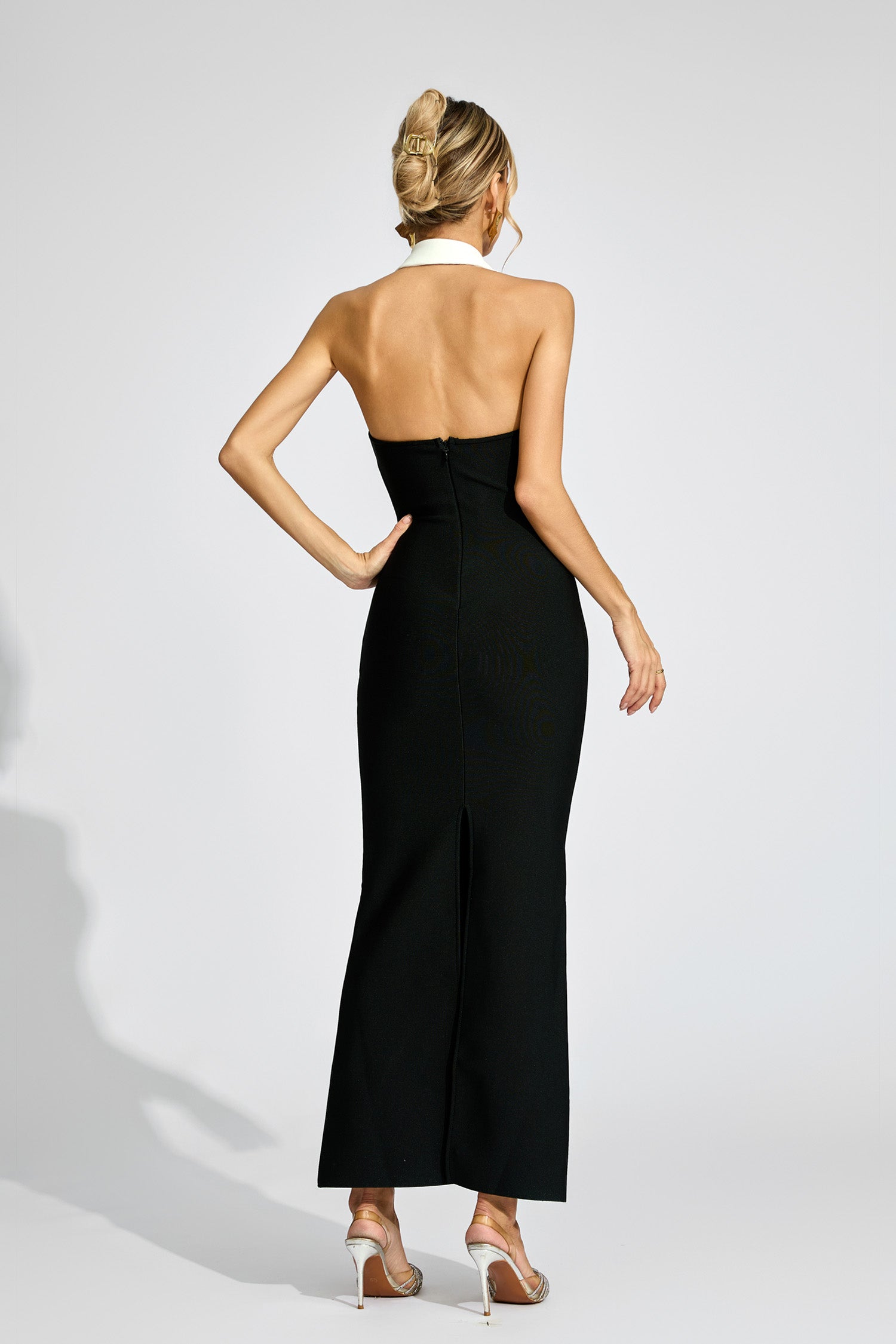 Faelar Contrast Collar Bandage Maxi Dress In Black