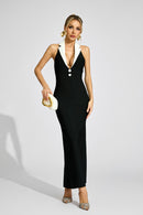 Faelar Contrast Collar Bandage Maxi Dress In Black