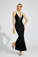 Faelar Contrast Collar Bandage Maxi Dress In Black